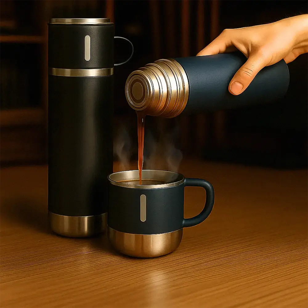 Kit Garrafa Térmica ThermoPlus 500ml + 3 Xícaras