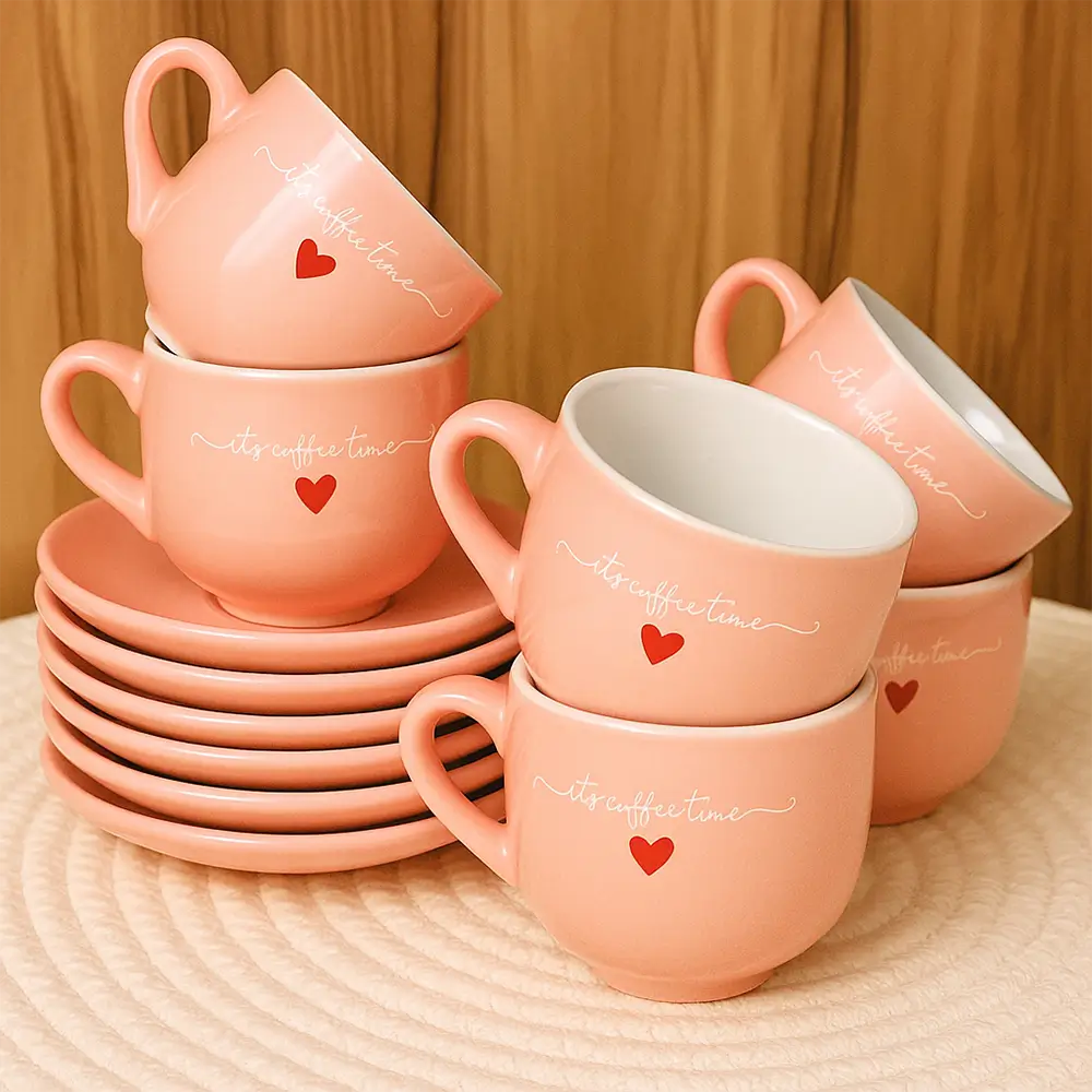 Jogo de Xícaras L'Amour 90ml com Pires – 12 Peças de Porcelana
