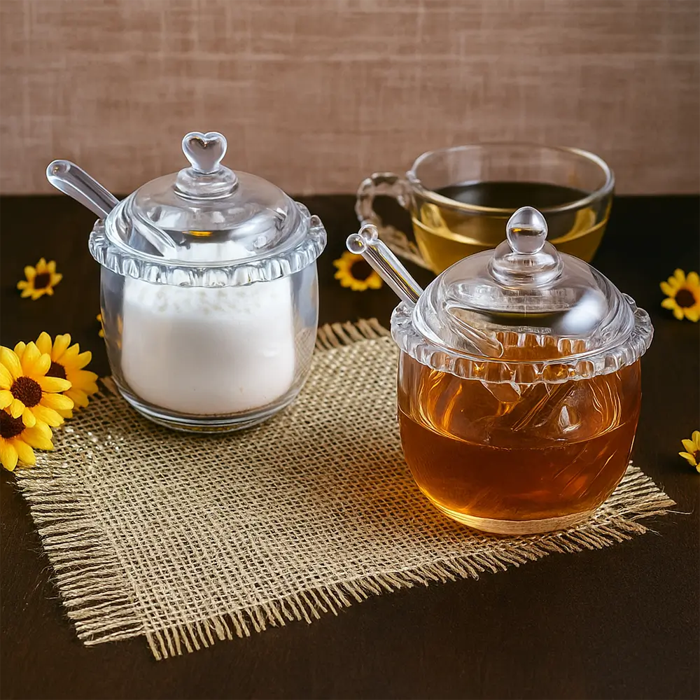 Kit Açucareiro e Meleira Doce Coração – 3 Peças de Cristal