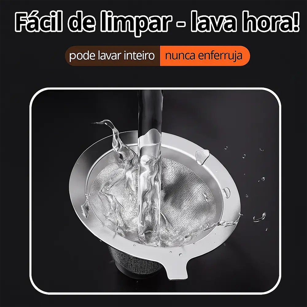Filtro de Café Inox Reutilizável com Pegador – Antiferrugem