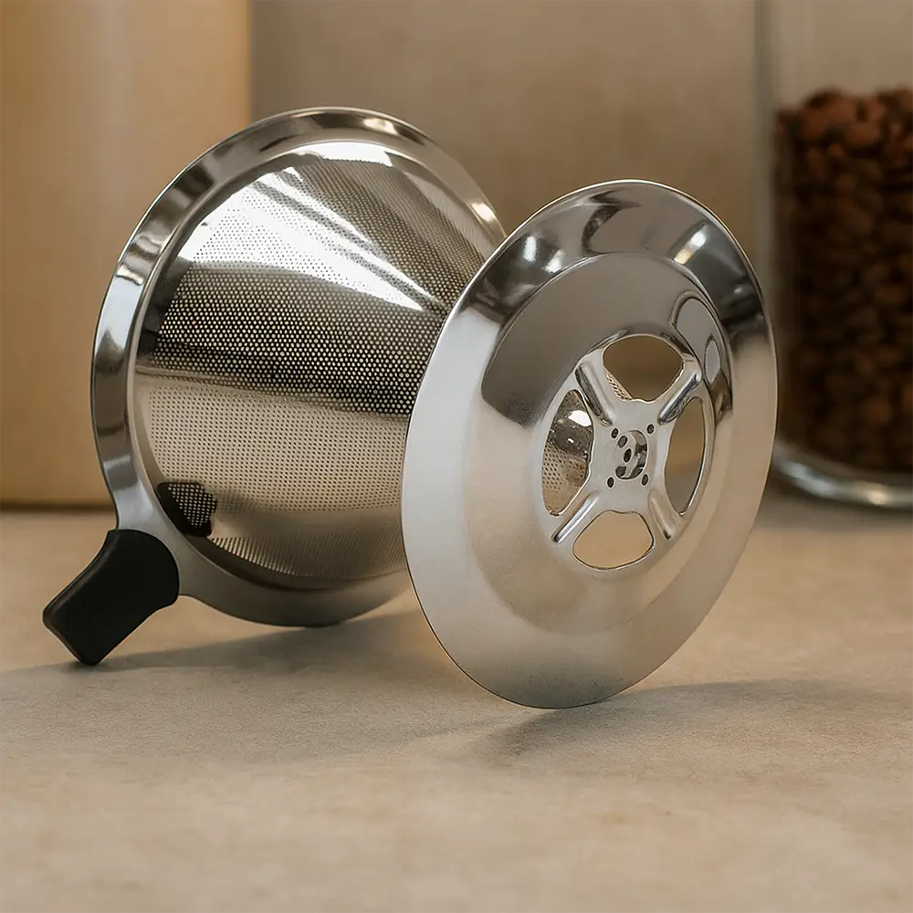 Filtro de Café Inox Reutilizável com Pegador – Antiferrugem