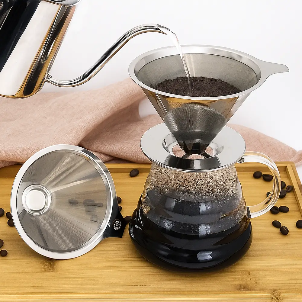 Filtro de Café Inox Reutilizável com Pegador – Antiferrugem