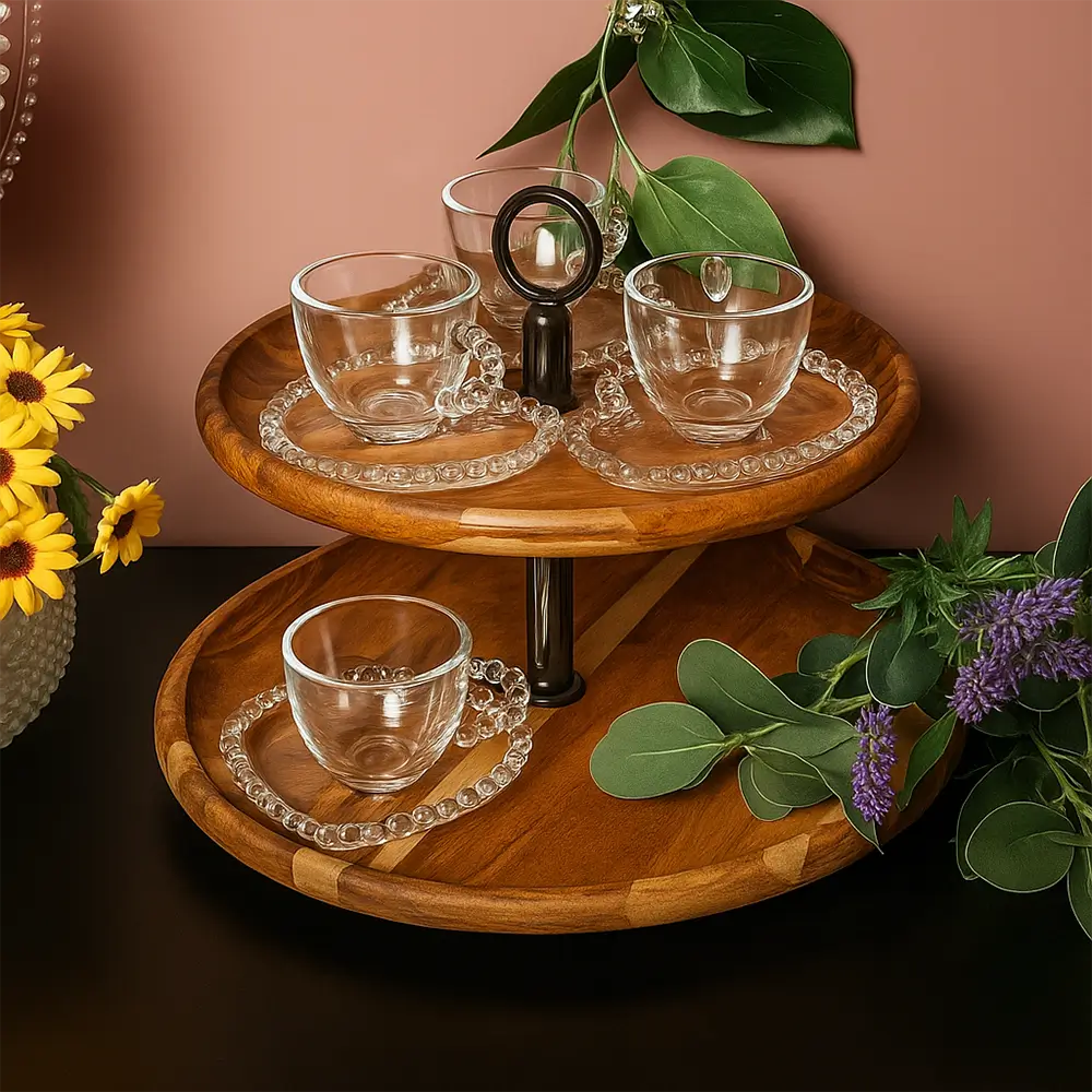 Jogo de Xícaras Pérola 180ml com Pires Coração – 8 Peças de Cristal