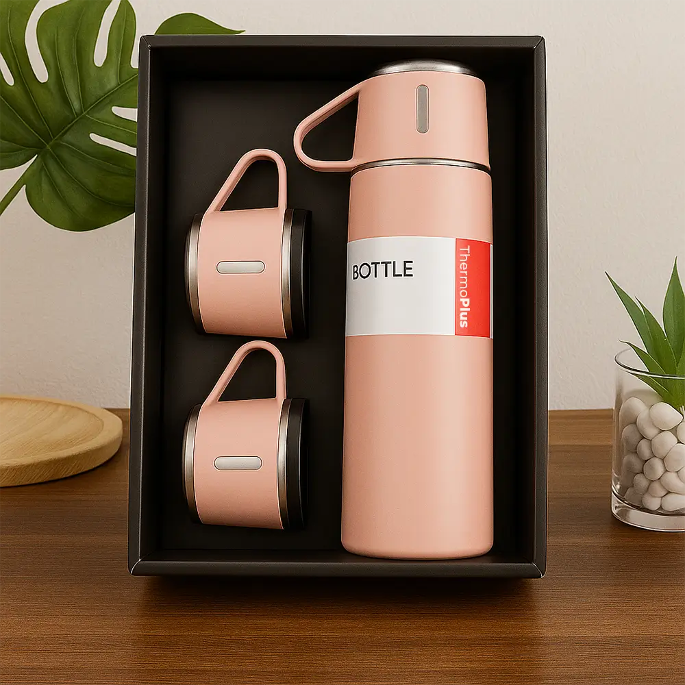 Kit Garrafa Térmica ThermoPlus 500ml + 3 Xícaras