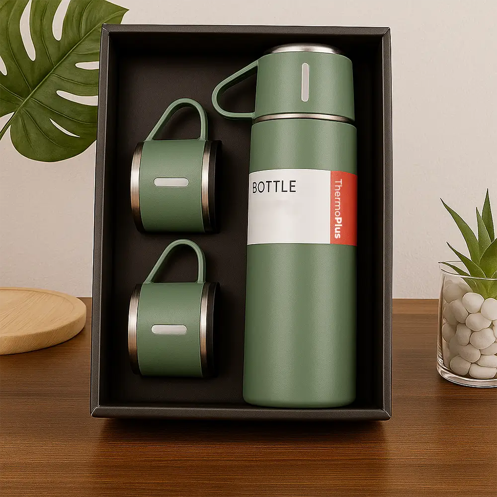 Kit Garrafa Térmica ThermoPlus 500ml + 3 Xícaras