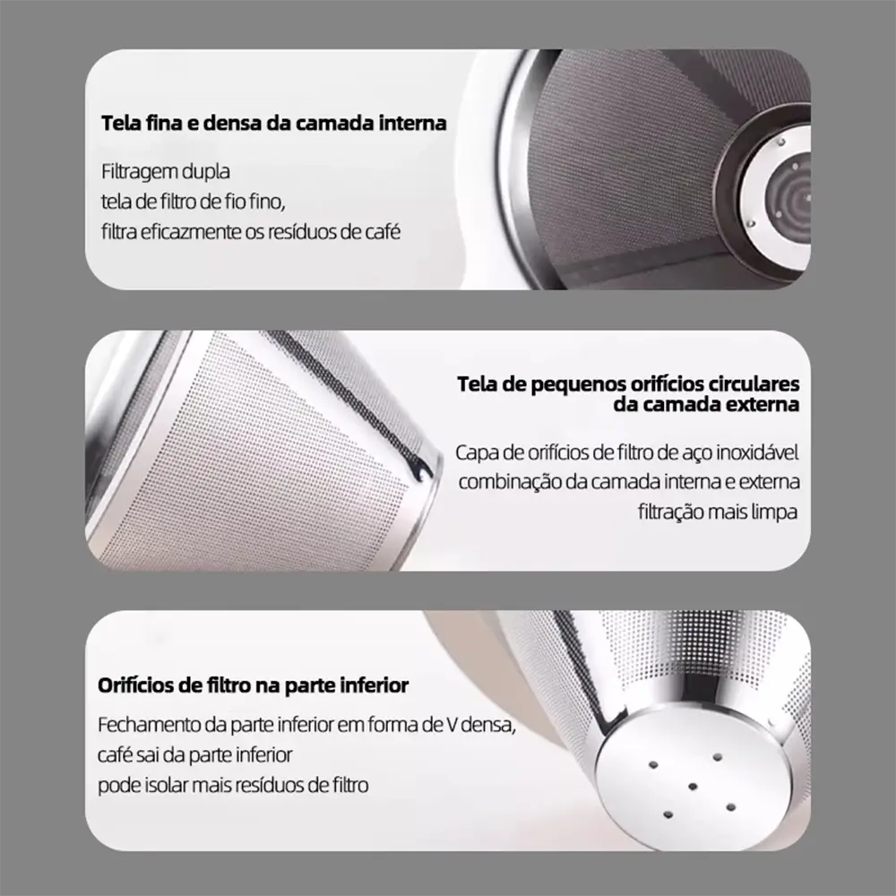 Filtro de Café Inox Reutilizável com Pegador – Antiferrugem